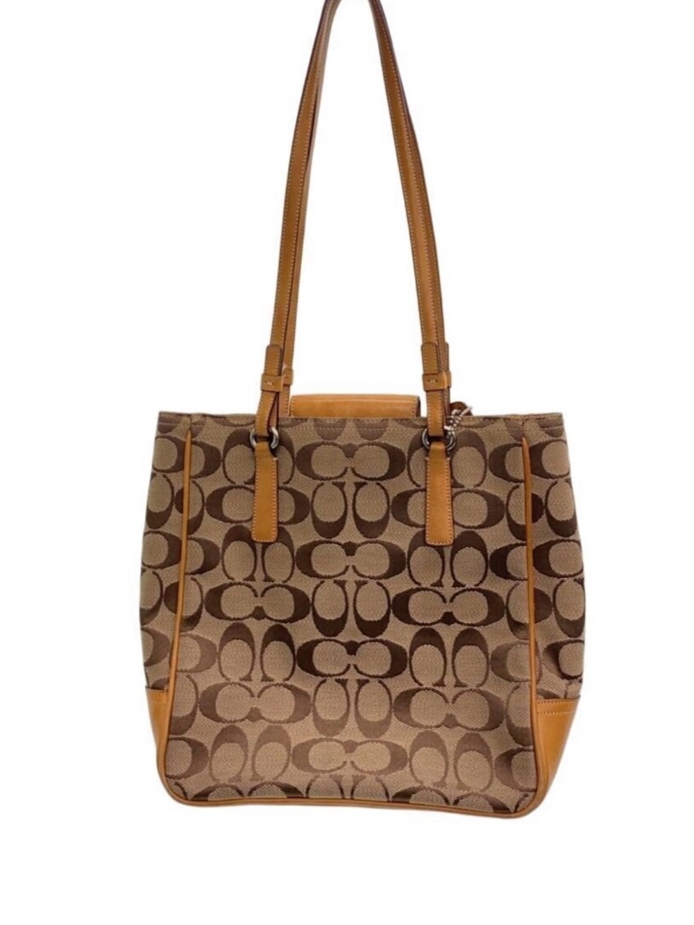 Signature Pattern Brown Tote Bag with Tan Trim